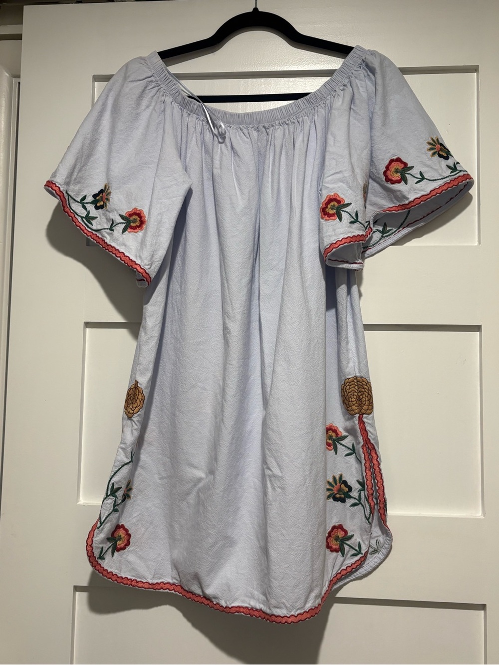 Zara Light Blue Embroidered Off-Shoulder Dress